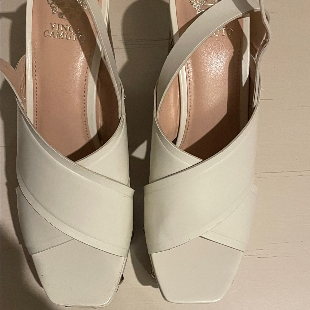 Vince Camuto White Crisscross Slingback Heels
